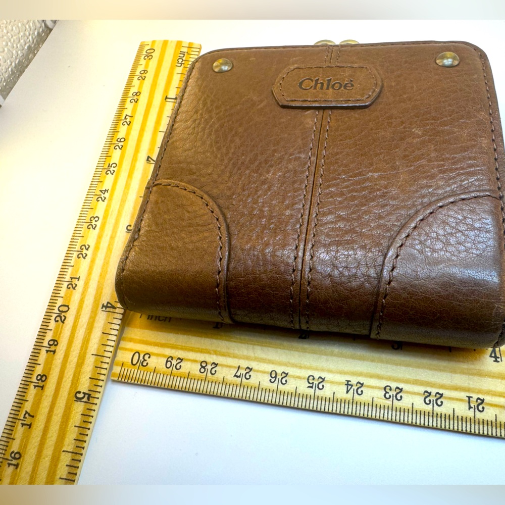 Chloé Kiss Lock Bifold Wallet Brown Leather Vintage Coin Purse Authentic Chloè - Picture 10 of 11